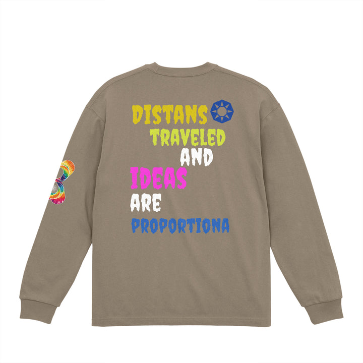 Distance traveled and ideas are proportional/Message acid-khaki image